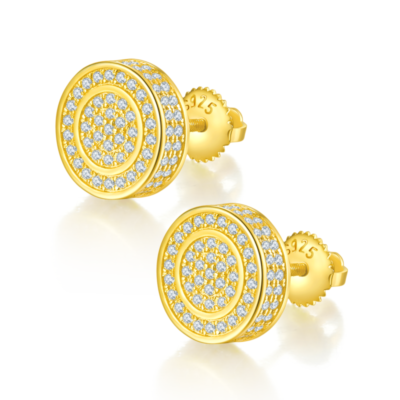 圆形双环S925银Stud Earring带螺纹Moissanite厘石D级0.95ct